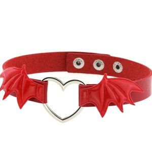 Adorable vegan faux leather Bat wing choker adjustable Festival Rave Red Wings